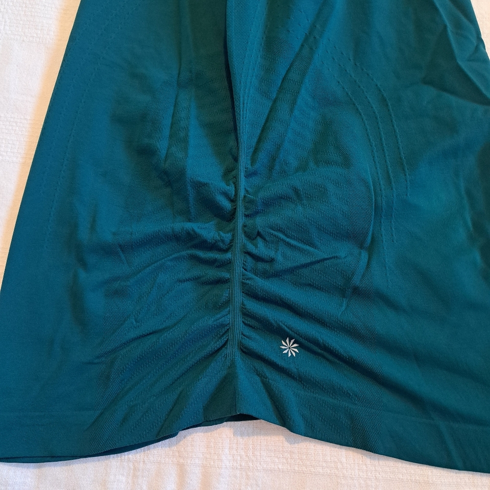 Athleta women's size Medium shirt long sleeve top dark teal green ruched sides - Picture 8 of 8